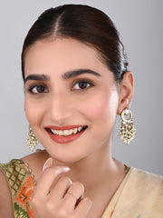 Gold-Plated Meenakari Stud Earrings with Kundan & Pearl Cluster drops - White
