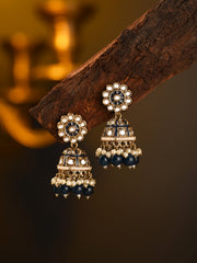 Gold plated kundan & Navy Meenakari Jhumka Earring