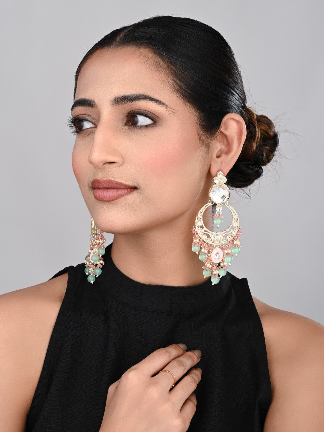 Kundan Pearl Chandbali Earrings Multi