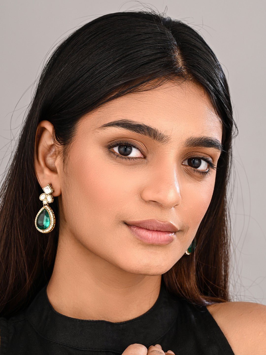 Gold-Toned Teardrop Kundan Crystal Drop Earrings for Women Blue