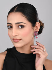 Stones Studded Circular Studs- Pink