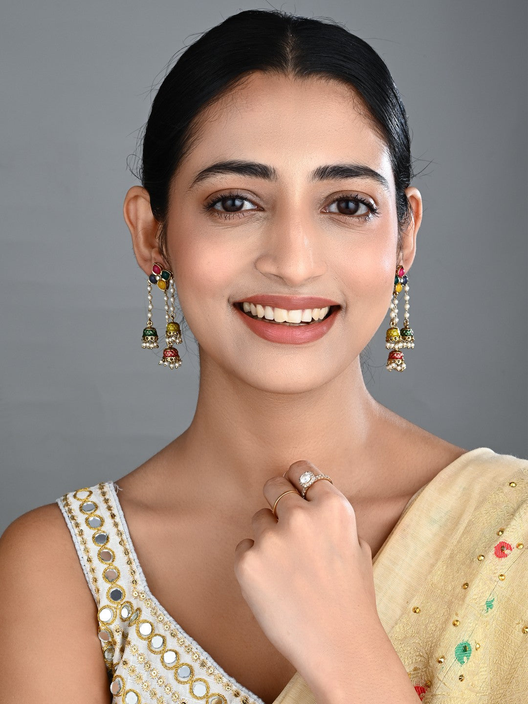 Kundan Pearl Tassel Statement Earrings - Multi