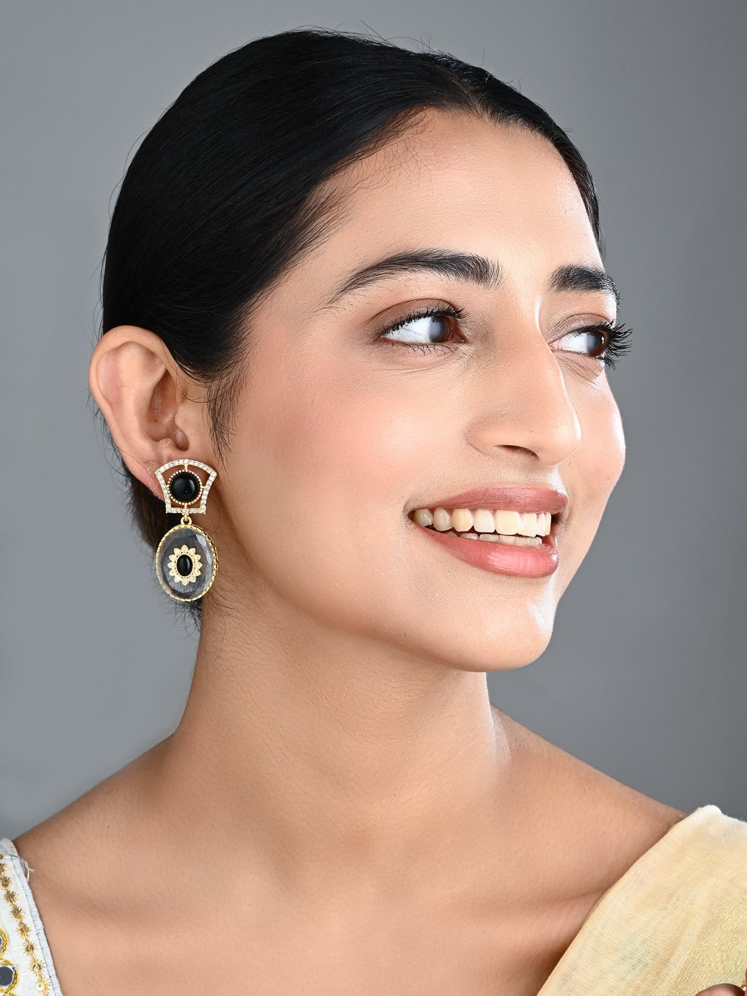 Monalisa Stone & Gold-Tone transparent stone Drop Earrings - Black