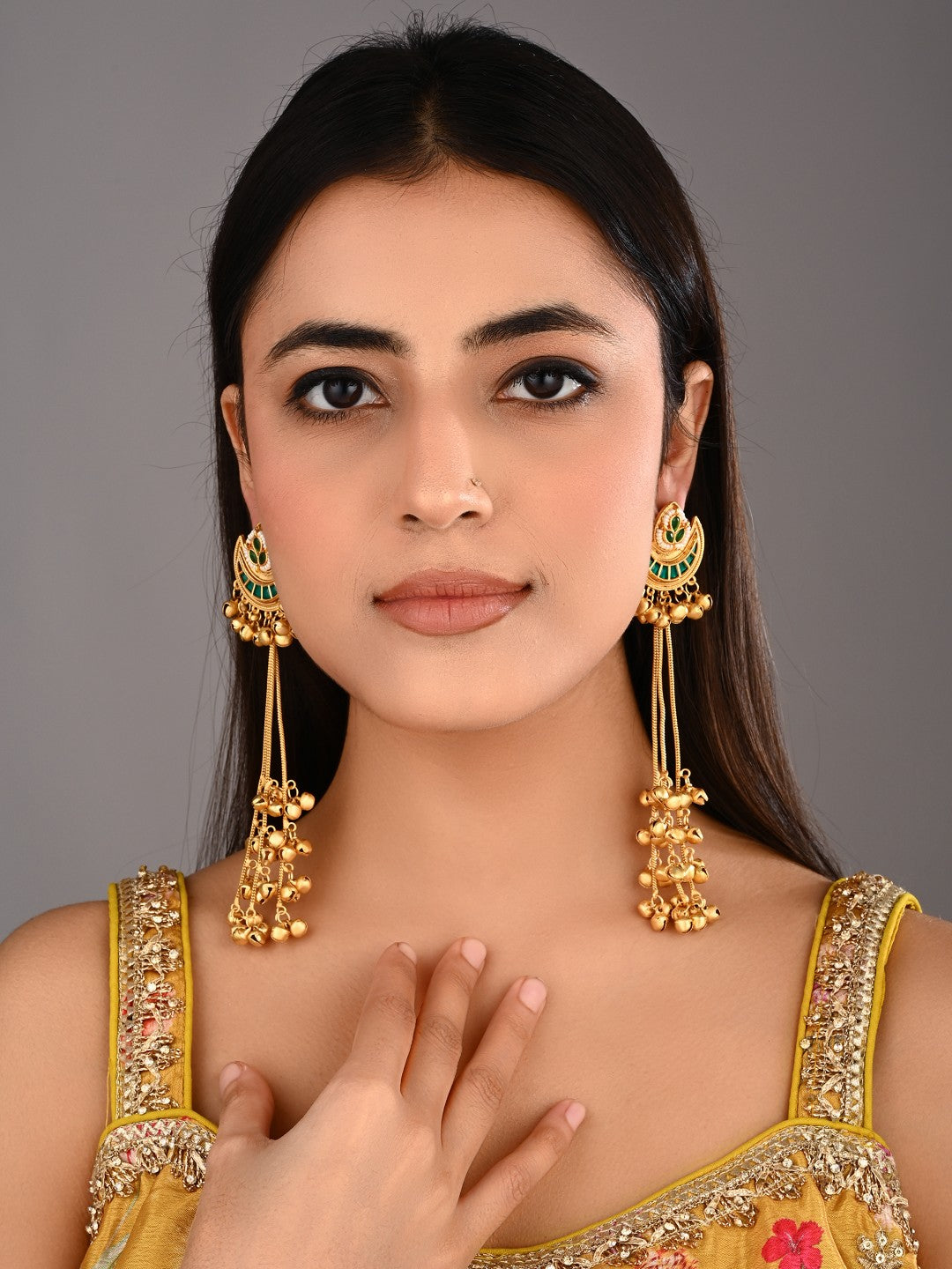 Emerald Crescent Moon Jhumka Earrings