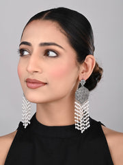 Oxidised Silver Pearl Tassel Earrings