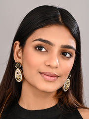 MOP Meenakari Floral Drop Earrings - Black