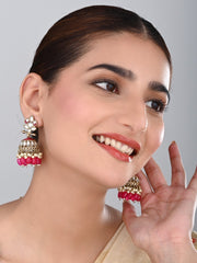 Gold plated Kundan & Meenakari Jhumka Earrings - Pink