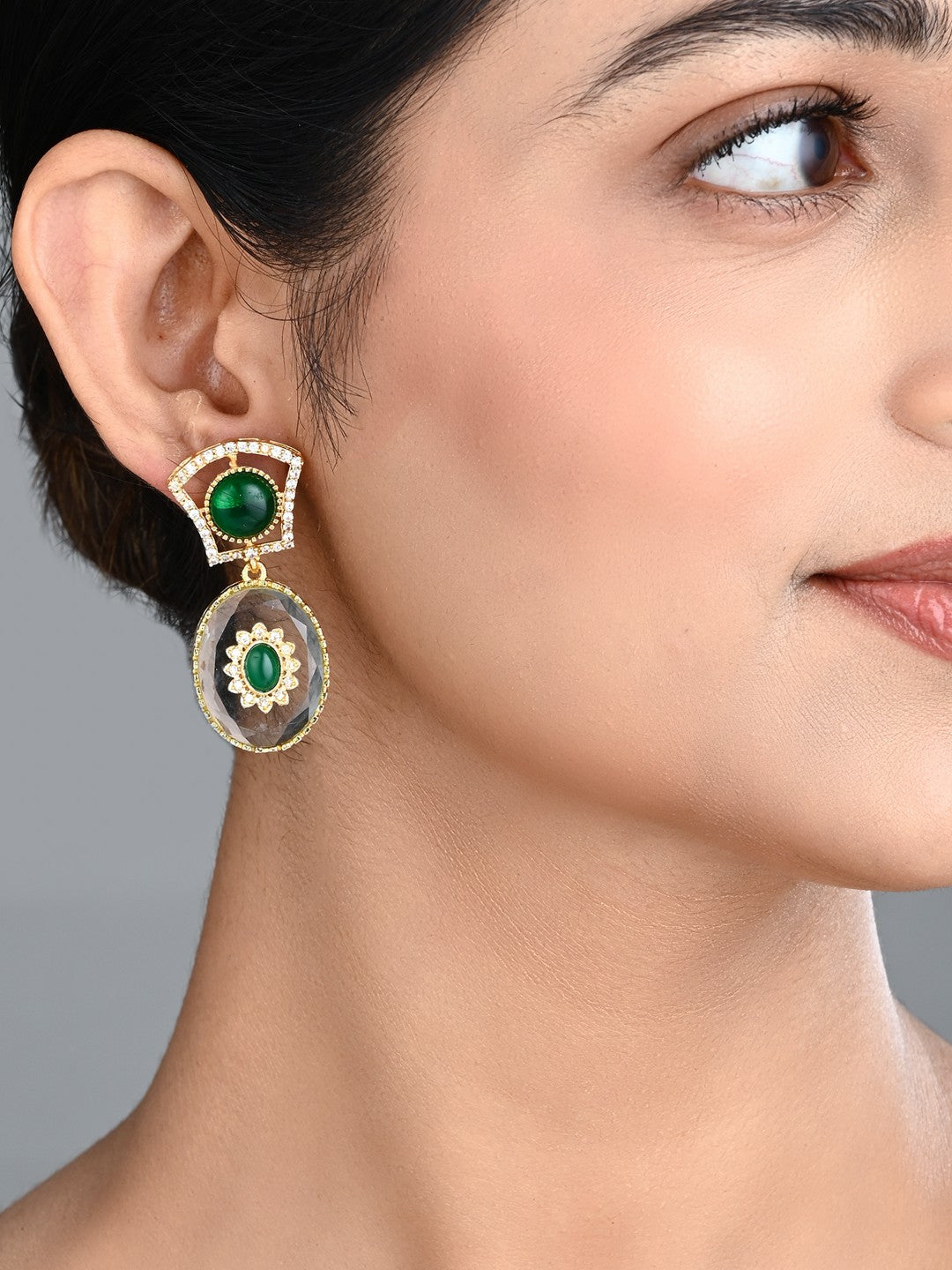 Monalisa Stone & Gold-Tone transparent stone Drop Earrings - green