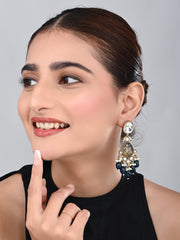 Gold plated two tone Pear shaped stone drop earring - Blue