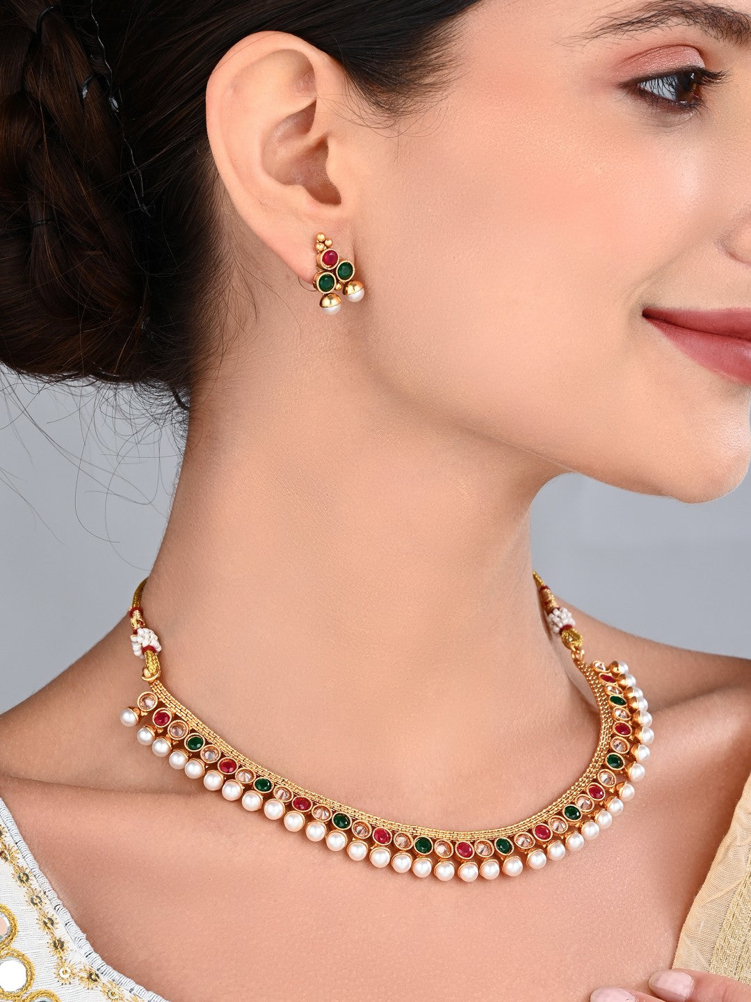 Multicolour Elegance Gold-Tone Necklace & Earrings Set
