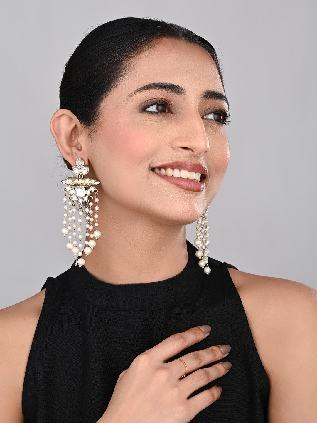 Kundan and Pearl Tassel Earrings