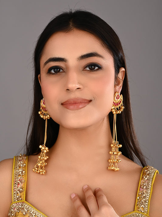 Red Enamel Crescent Moon Jhumka Earrings