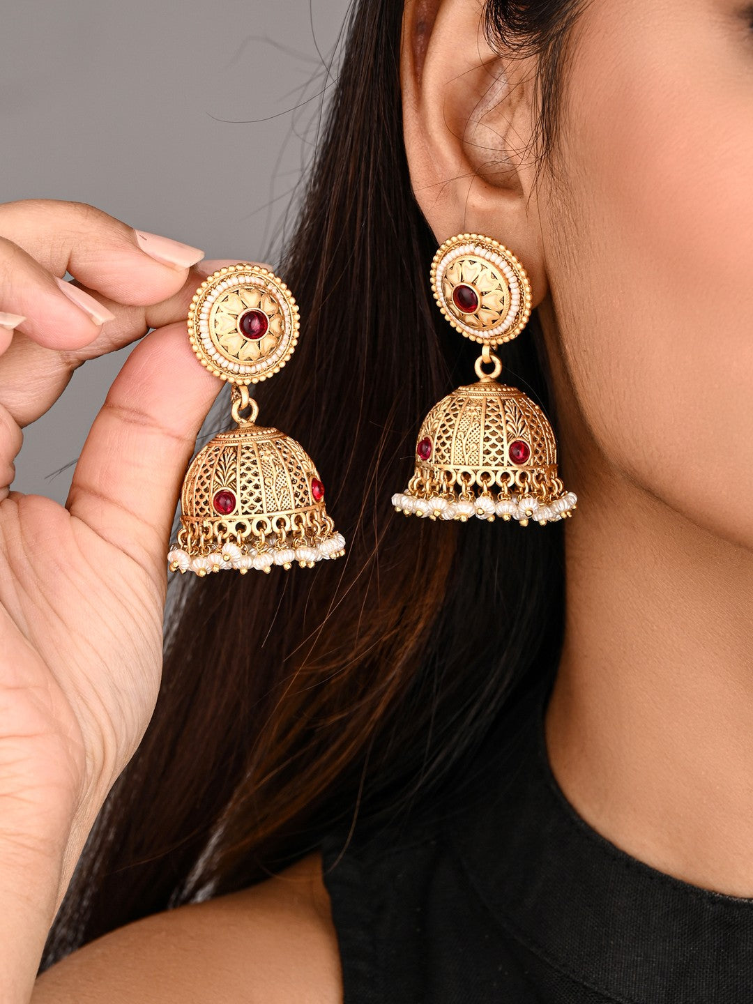 Royal Stone Antique Jhumka Earrings