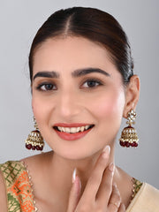 Gold plated Kundan & Meenakari Jhumka Earrings - Red