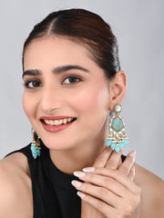 Gold plated two tone Geometric stone drop earring - Blue