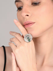 Green AD stone circular adjustable ring