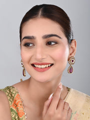 Gold plated Flower Stud with tear drop earring - Wine