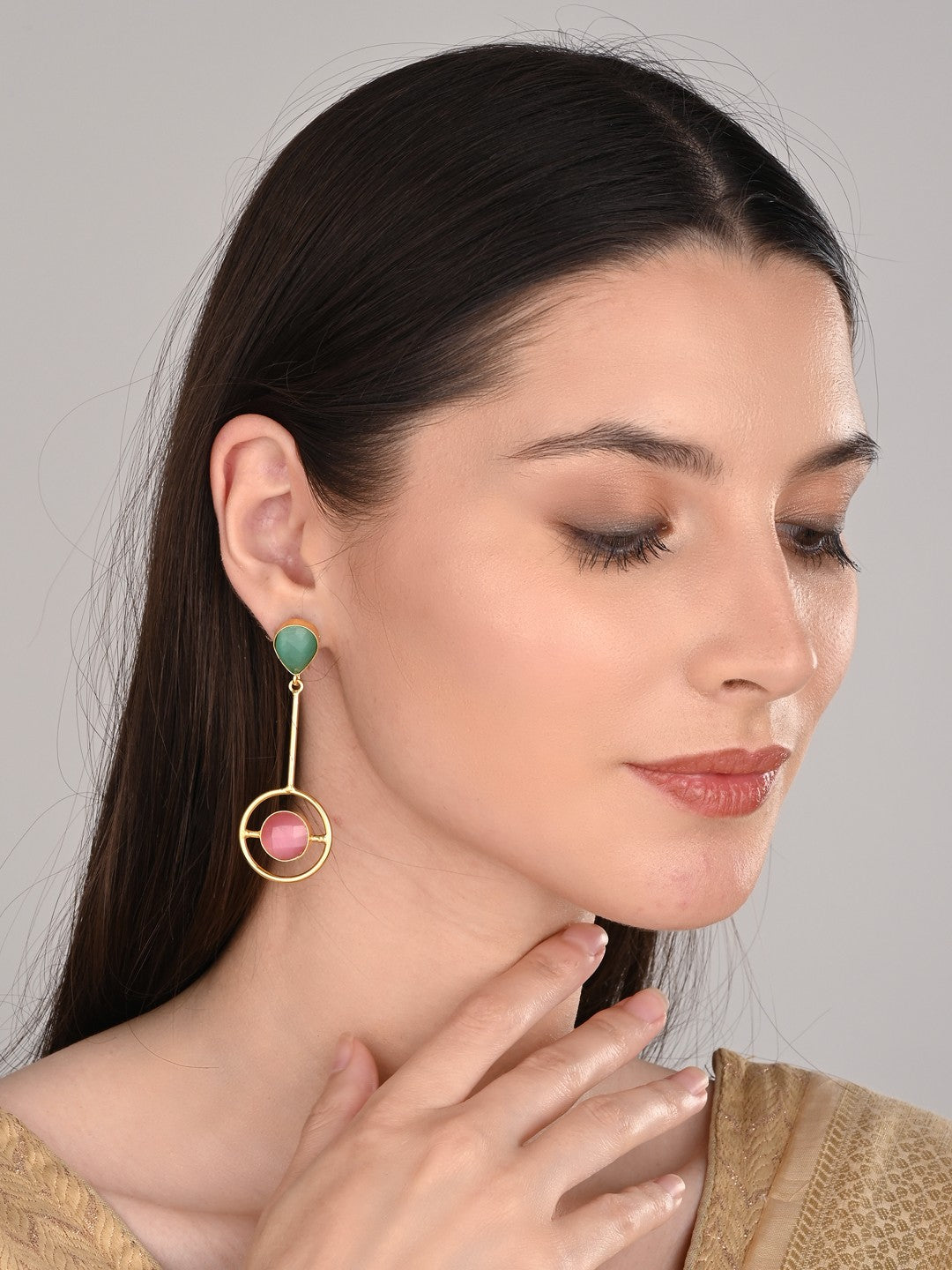 Gold plated coloured stone drop earring