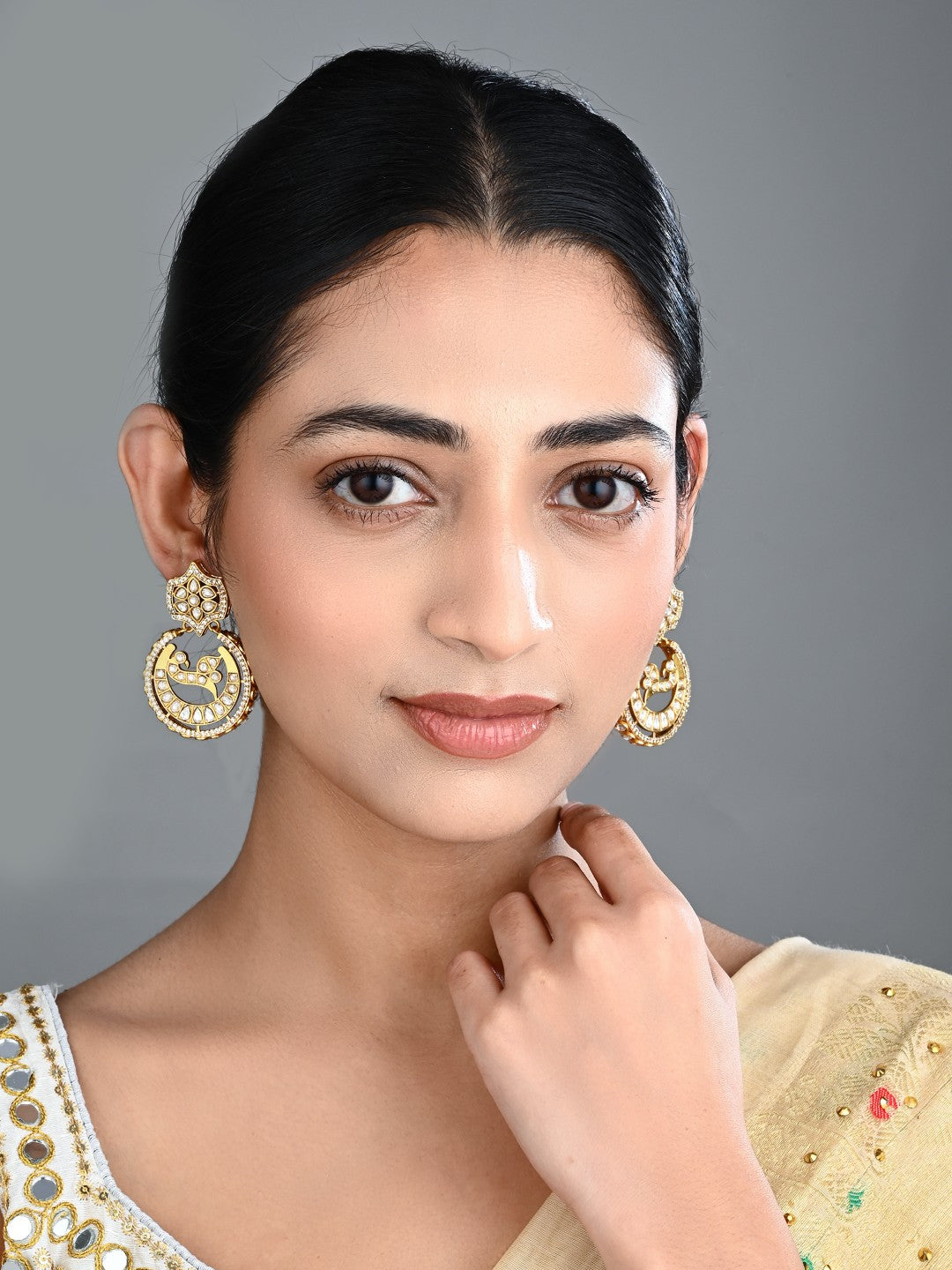 Gold-Tone Kundan Chandbali Statement Earrings
