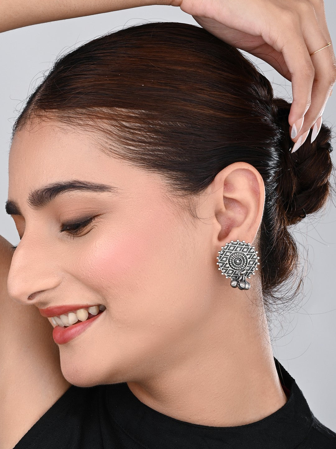 Oxidized Circular Tribal Stud Earrings