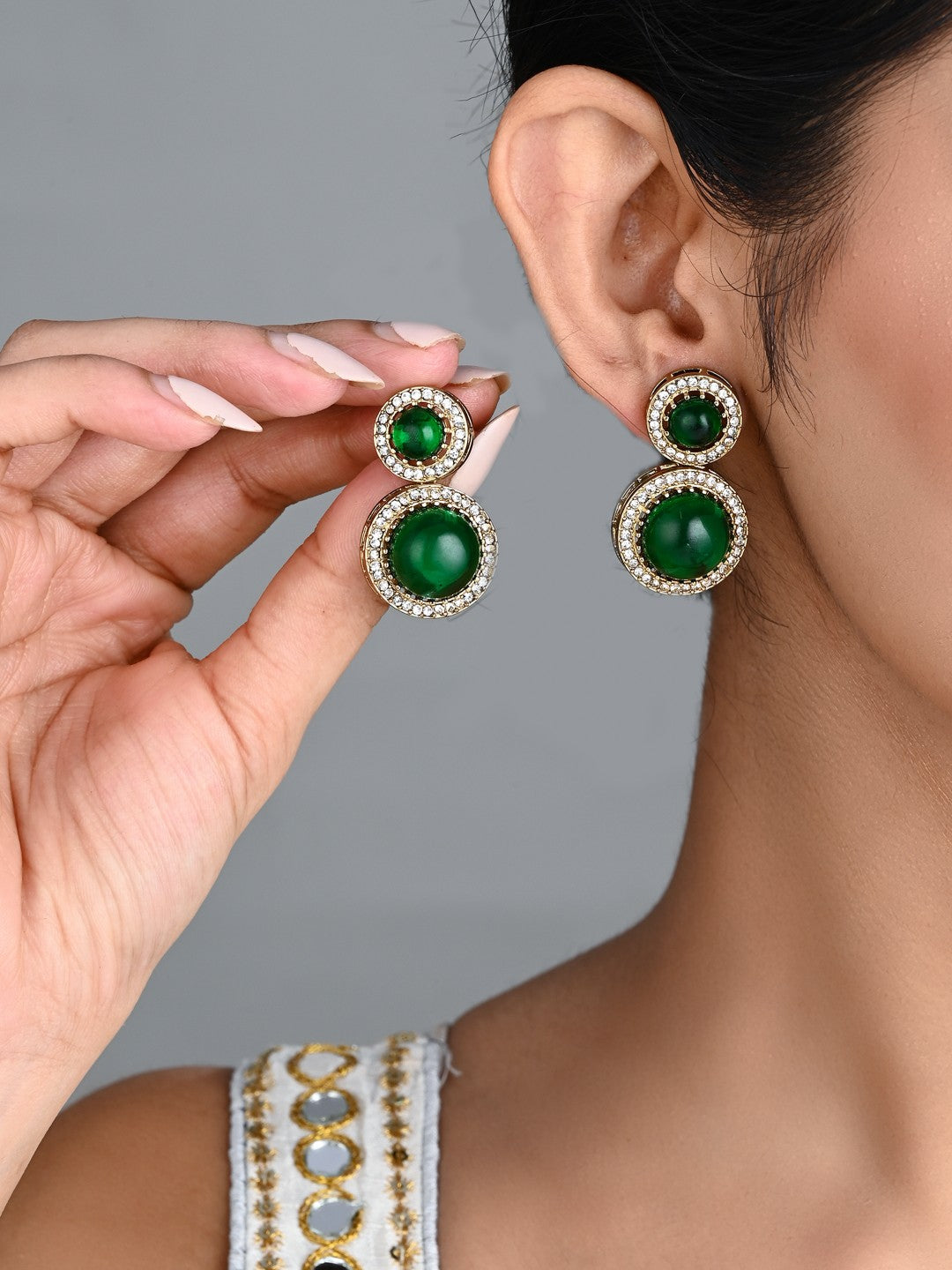 Crystal Halo Drop Earrings - Green