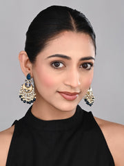 Gold-Plated Meenakari Stud Earrings with Kundan & Pearl Cluster drops - blue