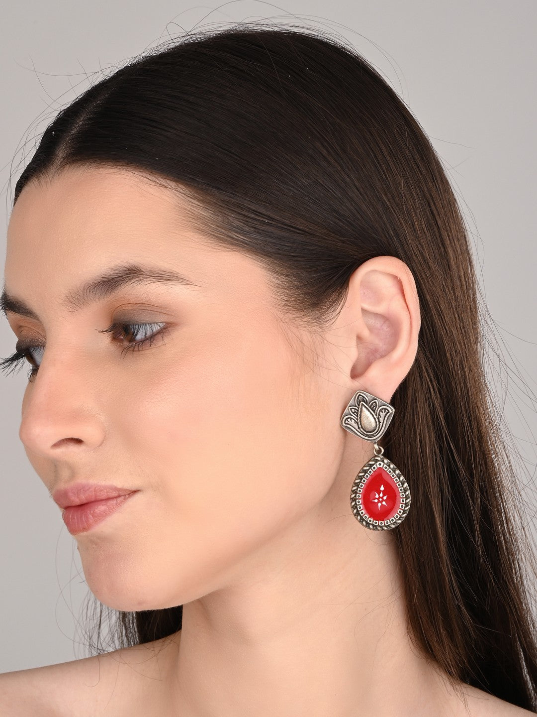 Hand-Painted Drop Earrings Red