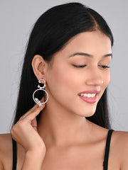Rhodium-Plated Circular drop earring