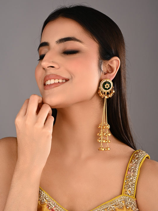Gold plated Green Kashmiri long earring