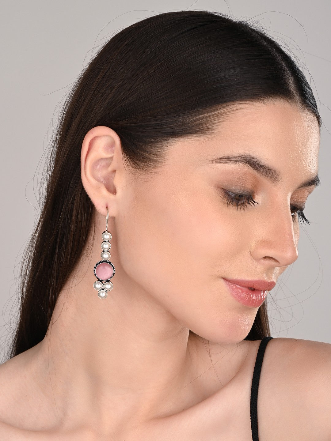 Pearl & Stone drop earring Pink