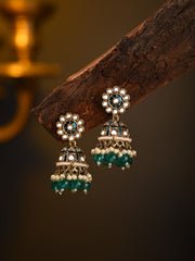 Gold plated kundan & Blue Meenakari Jhumka Earring