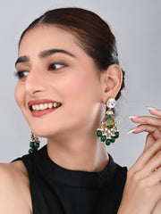 Gold plated two tone Pear shaped stone drop earring - Green
