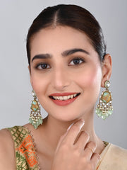 Gold plated two tone Geometric stone drop earring - Sage green