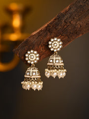 Gold plated kundan & White Meenakari Jhumka Earring
