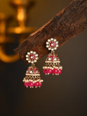 Gold plated kundan & Rani Pink Meenakari Jhumka Earring