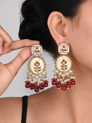 Contemporary kundan, MOP & Meenakari Drop Earring Red
