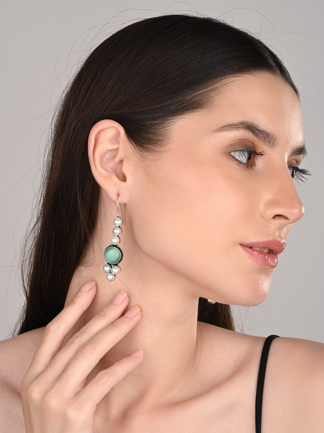 Pearl & Stone drop earring - Blue