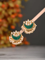 Gold-Plated Brass Half Moon Studs with Meenakari Green