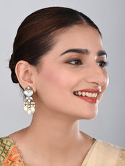 Gold plated Kundan & Pearl drop Earrings- White
