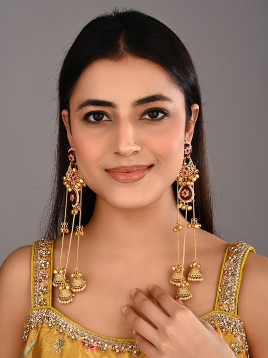 Red Long Kashmiri Earring with Jhumka Danglers