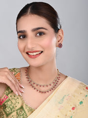 Gold Plated Delicate double layered Necklace Set - Red