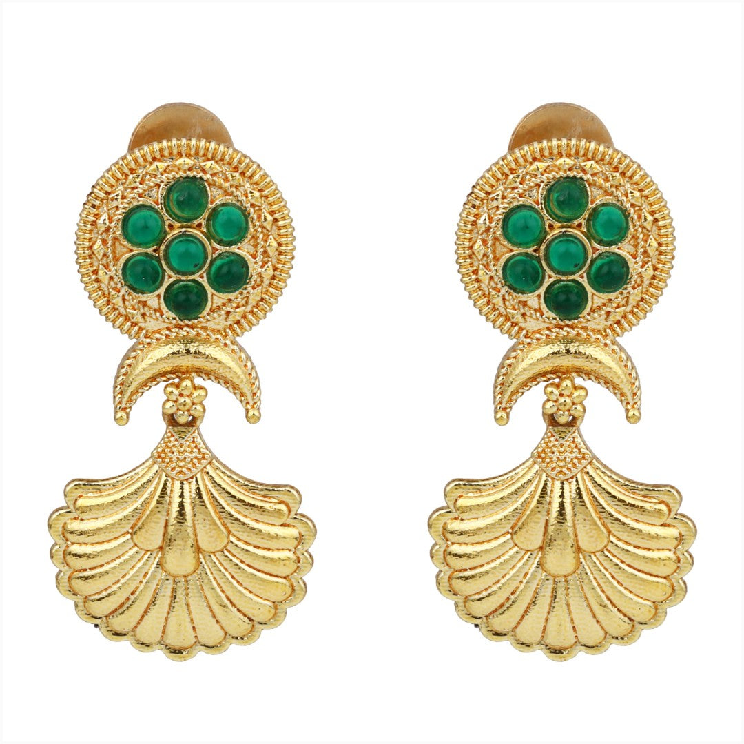 Gold-Plated Drop Earrings with Green AD Stone