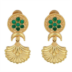 Gold-Plated Drop Earrings with Green AD Stone