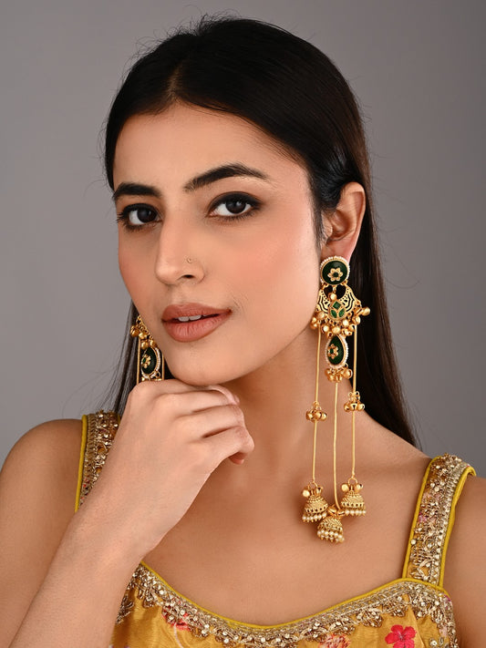 Green Long Kashmiri Earring with Jhumka Danglers