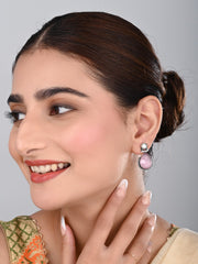 Pearl & Stone tear drop earring - Pink