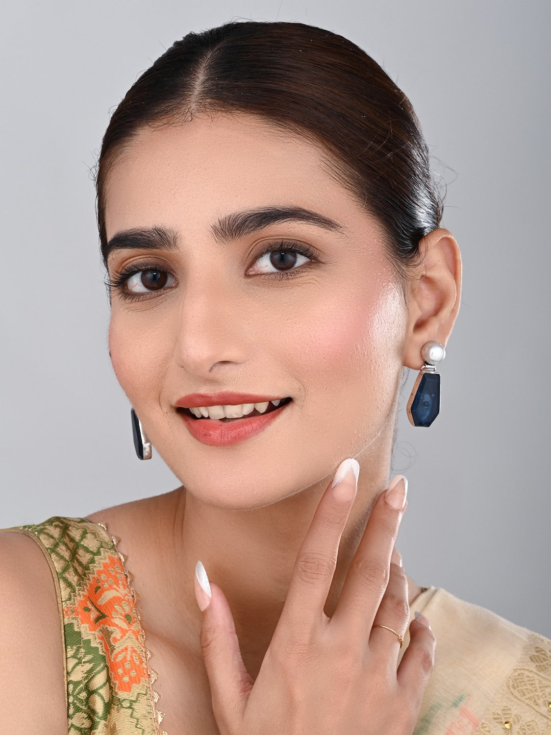 Women Silver-Plated Contemporary Drop Earrings - Navy