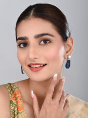Women Silver-Plated Contemporary Drop Earrings - Navy