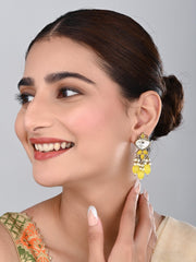 Gold plated Kundan & Pearl drop Earrings- Yellow