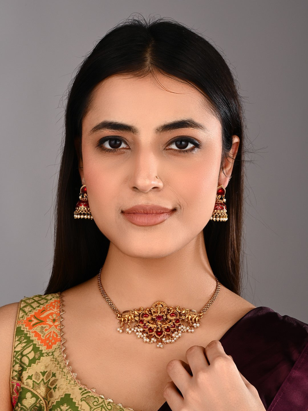 Traditional Temple Lord ganesha Necklace Set with Earrings