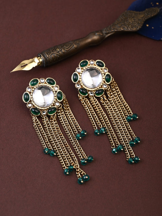 Kundan Tassel Drop Earrings - Green